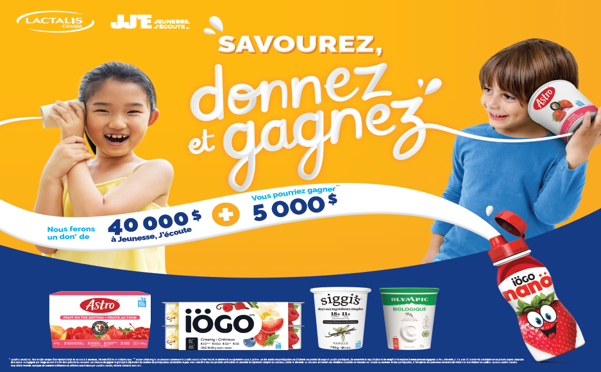 Les marques de yogourt de Lactalis Canada soutiennent Jeunesse, J’écoute, grâce à la campagne « Savourez, donnez et gagnez » pour la rentrée scolaire